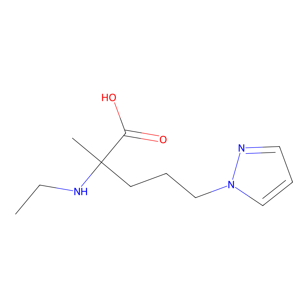 2-(Ethylamino)-2-methyl-5-(1h-pyrazol-1-yl)pentanoic acid molecular structure, CAS 1247842-14-3