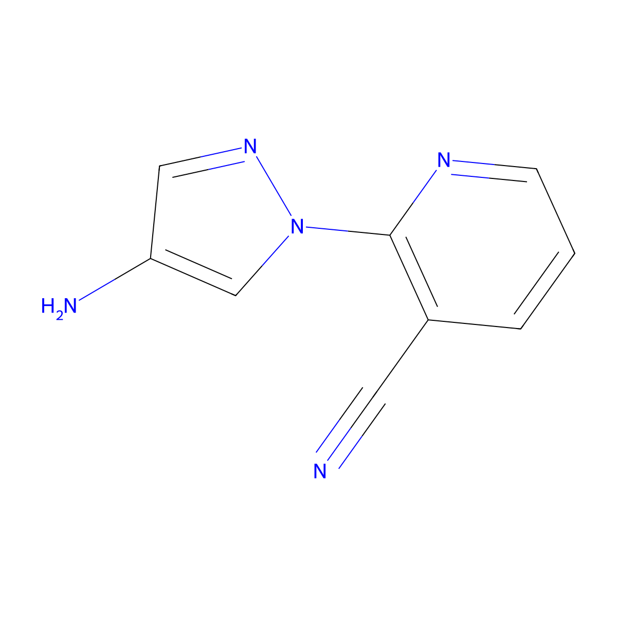 2-(4-amino-1H-pyrazol-1-yl)pyridine-3-carbonitrile molecular structure, CAS 1247847-16-0