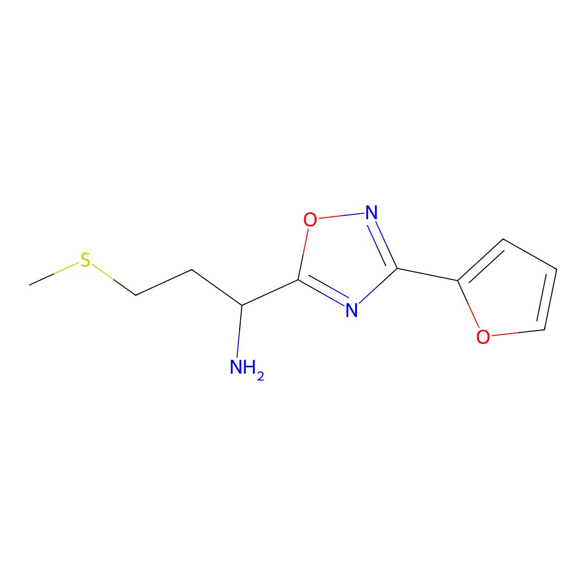 1-[3-(Furan-2-yl)-1,2,4-oxadiazol-5-yl]-3-(methylsulfanyl)propan-1-amine molecular structure, CAS 1247855-82-8