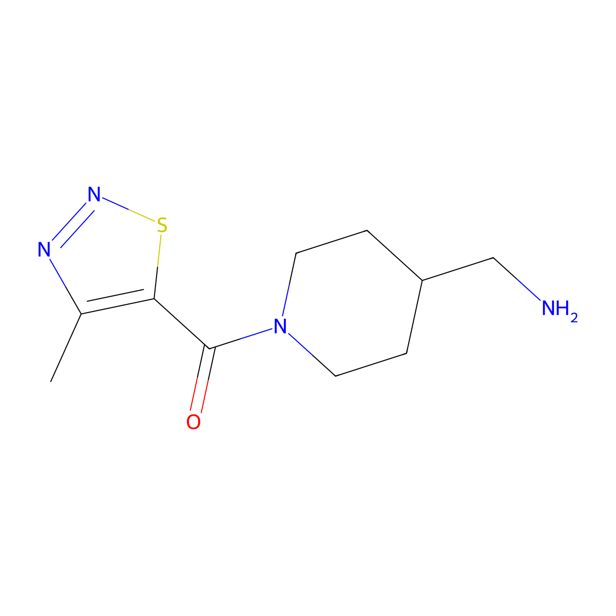 ({1-[(4-Methyl-1,2,3-thiadiazol-5-yl)carbonyl]piperidin-4-yl}methyl)amine molecular structure, CAS 1247860-39-4
