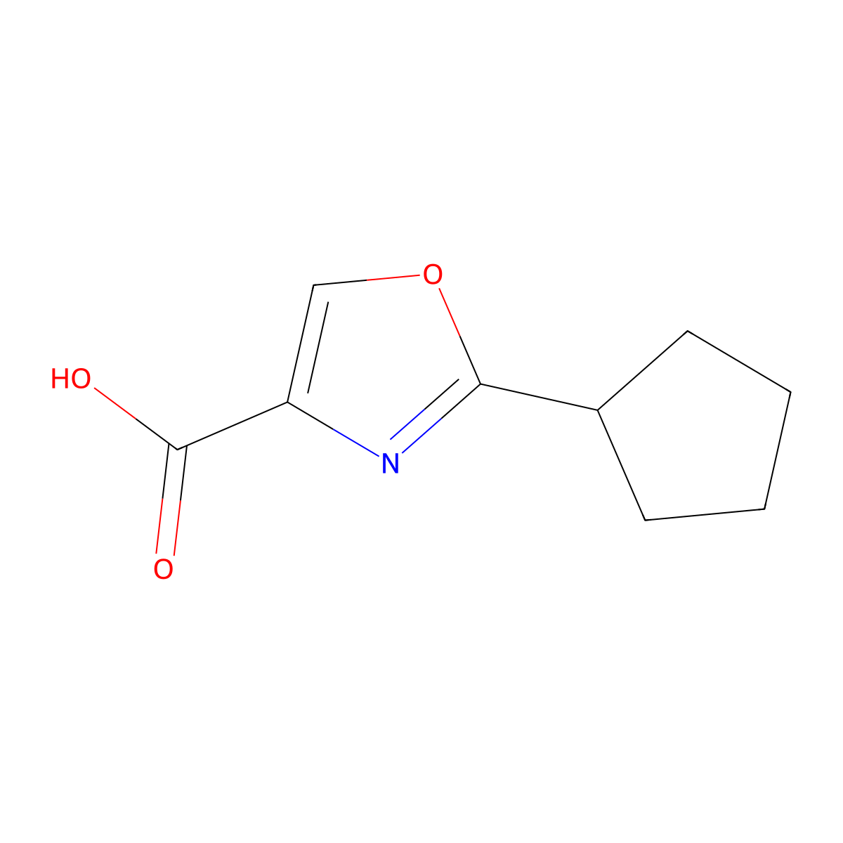 2-Cyclopentyl-1,3-oxazole-4-carboxylic acid molecular structure, CAS 1247889-30-0