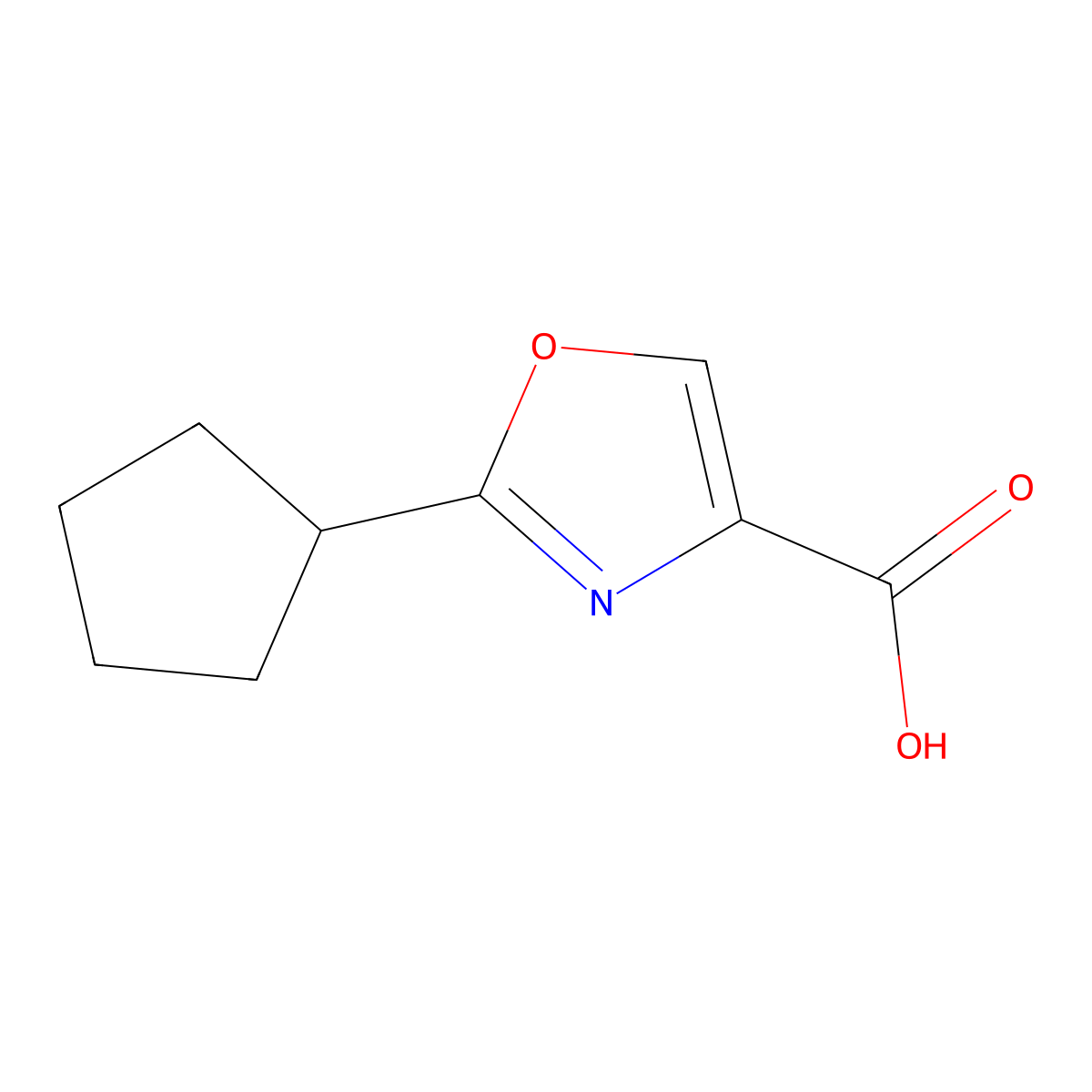 2-Cyclopentyl-1,3-oxazole-4-carboxylic acid molecular structure, CAS 1247889-30-0
