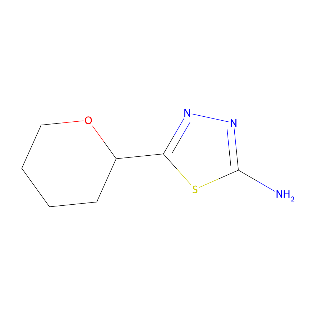 5-(Oxan-2-yl)-1,3,4-thiadiazol-2-amine molecular structure, CAS 1247898-75-4