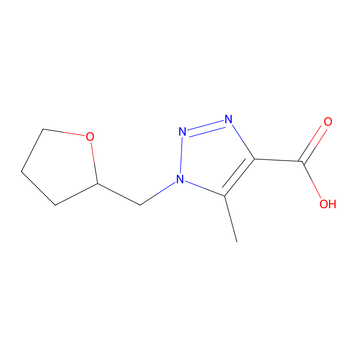 5-methyl-1-[(oxolan-2-yl)methyl]-1H-1,2,3-triazole-4-carboxylic acid molecular structure, CAS 1247911-04-1
