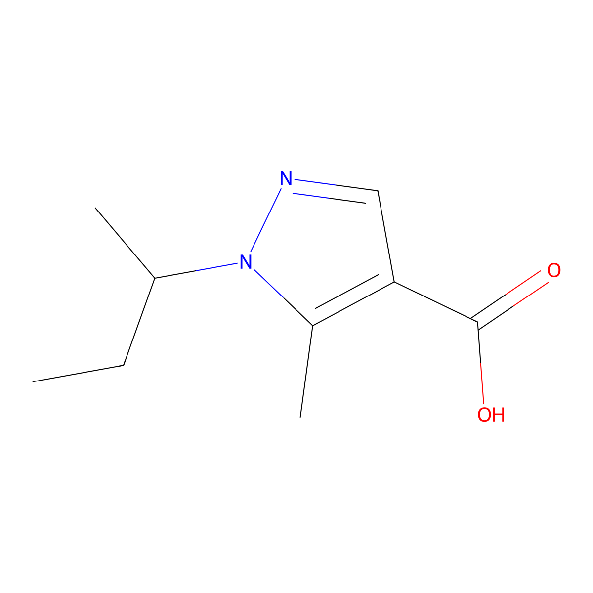 1-(butan-2-yl)-5-methyl-1H-pyrazole-4-carboxylic acid molecular structure, CAS 1247912-43-1