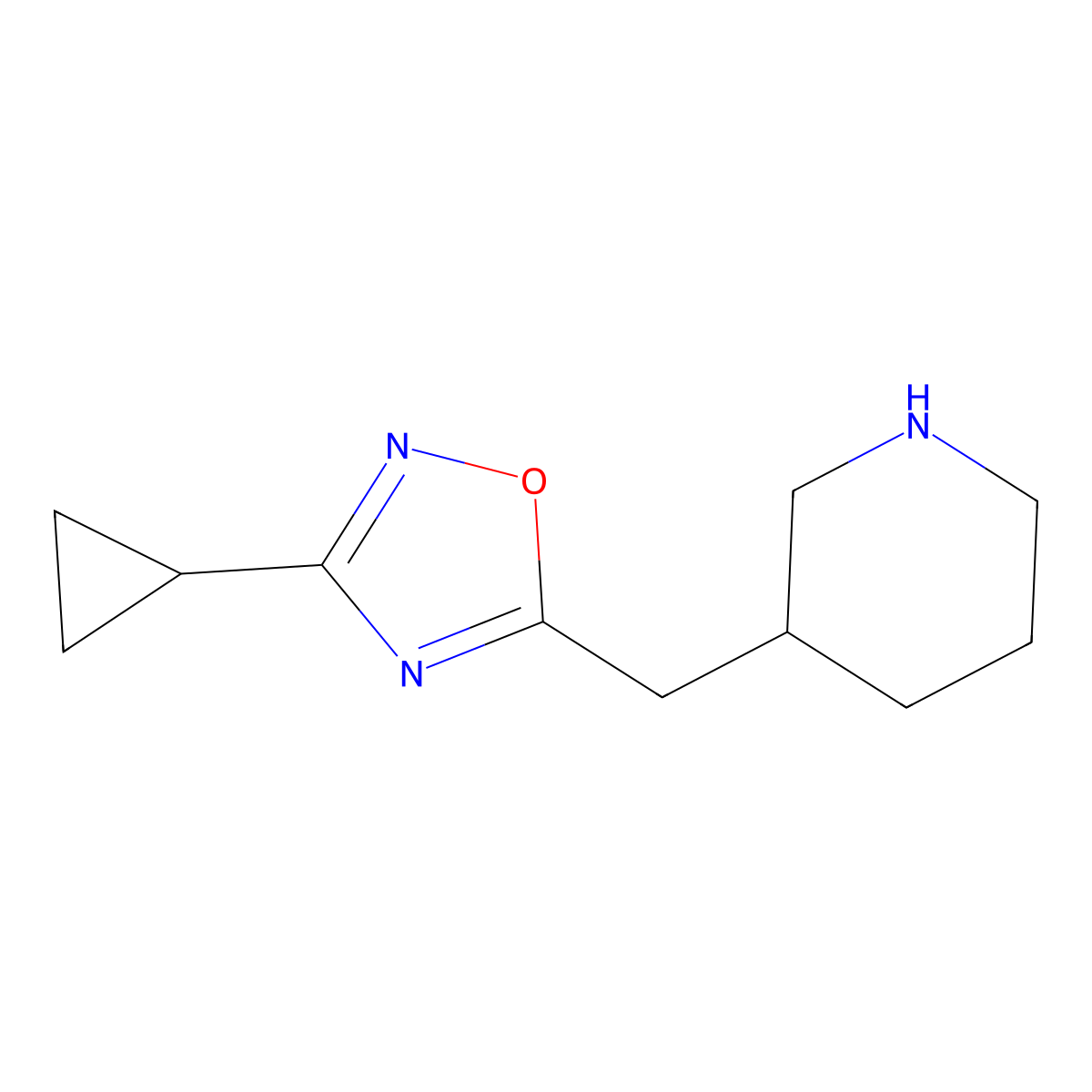 3-Cyclopropyl-5-(piperidin-3-ylmethyl)-1,2,4-oxadiazole molecular structure, CAS 1247982-73-5