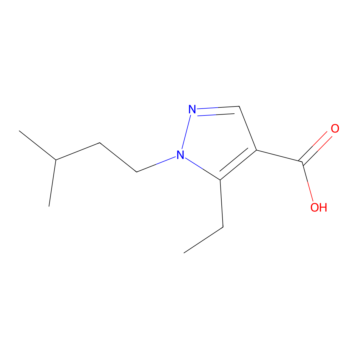 5-ethyl-1-(3-methylbutyl)-1H-pyrazole-4-carboxylic acid molecular structure, CAS 1247986-13-5