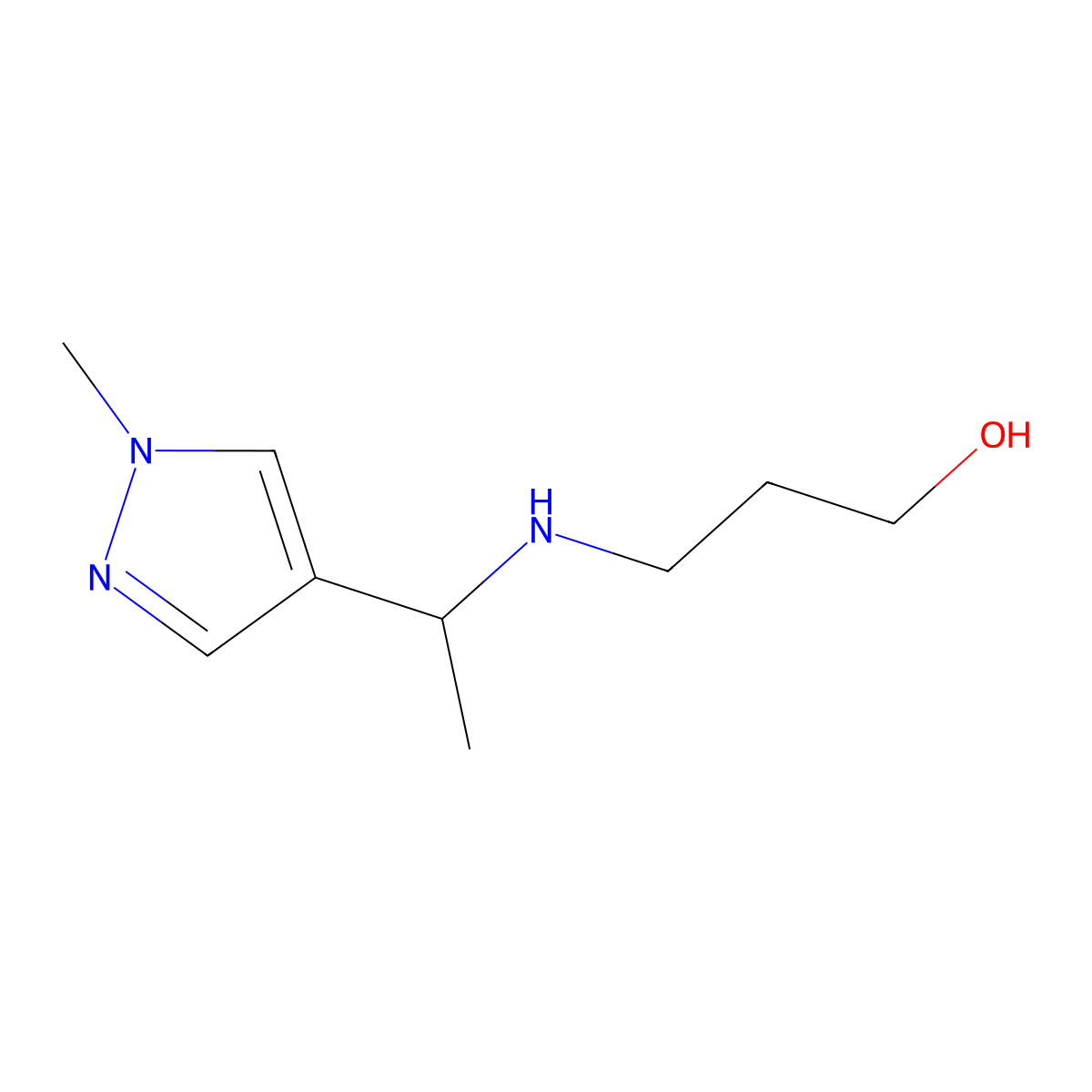3-{[1-(1-methyl-1H-pyrazol-4-yl)ethyl]amino}propan-1-ol molecular structure, CAS 1247986-93-1
