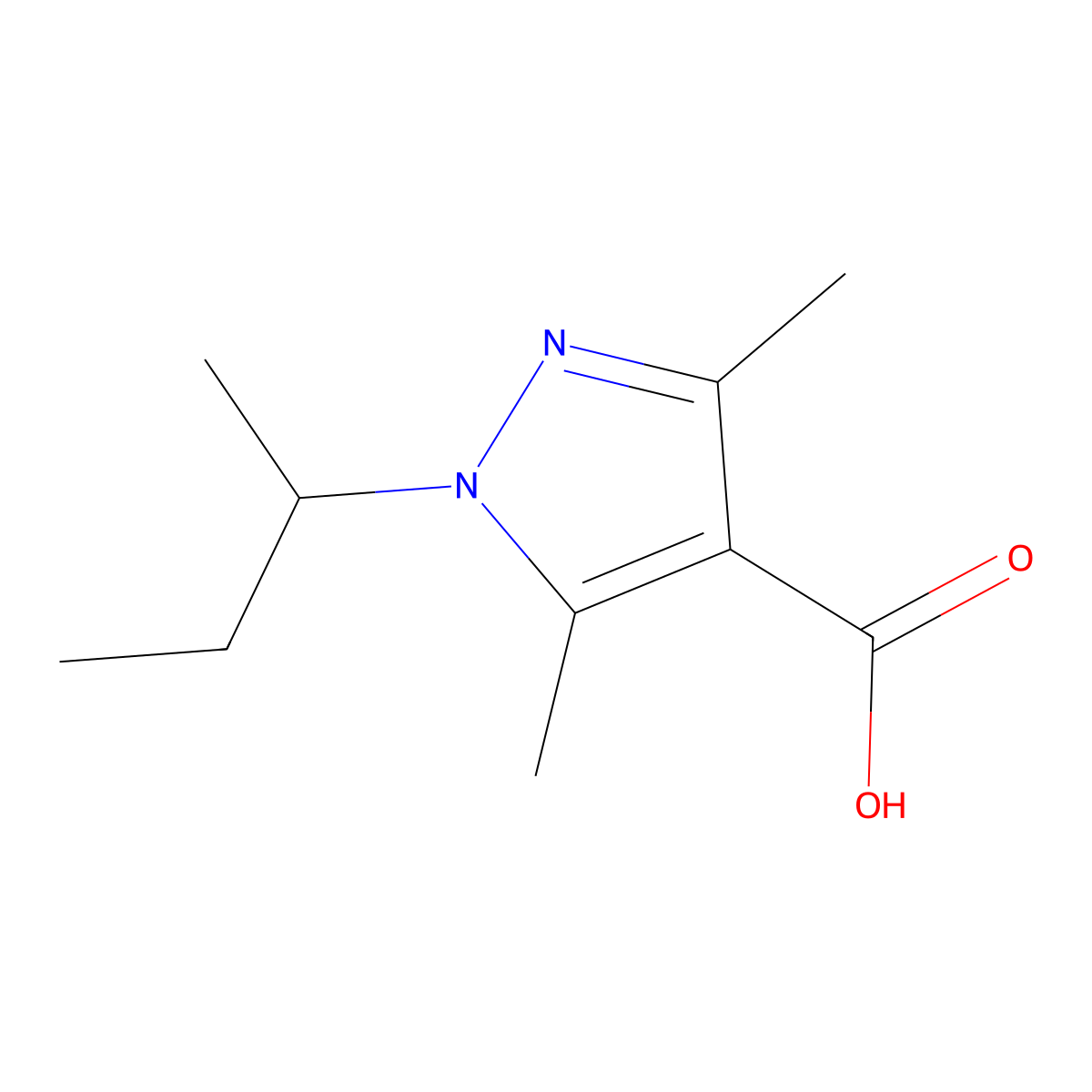 1-(butan-2-yl)-3,5-dimethyl-1H-pyrazole-4-carboxylic acid molecular structure, CAS 1247995-25-0