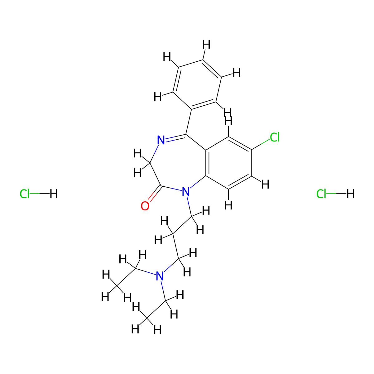 2H-1,4-Benzodiazepin-2-one, 1,3-dihydro-7-chloro-1-(3-(diethylamino)propyl)-5-phenyl-, dihydrochloride molecular structure, CAS 1248-22-2