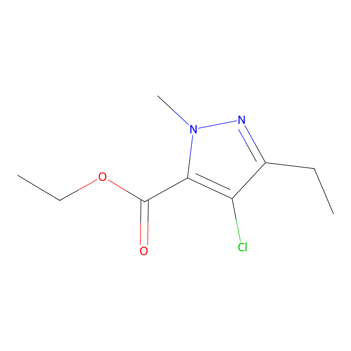 Ethyl 4-chloro-3-ethyl-1-methyl-1H-pyrazole-5-carboxylate molecular structure, CAS 124800-34-6