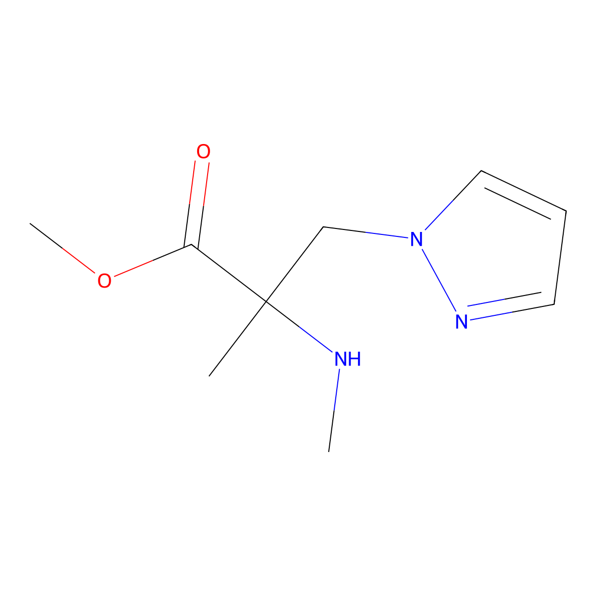Methyl 2-methyl-2-(methylamino)-3-(1h-pyrazol-1-yl)propanoate molecular structure, CAS 1248027-34-0