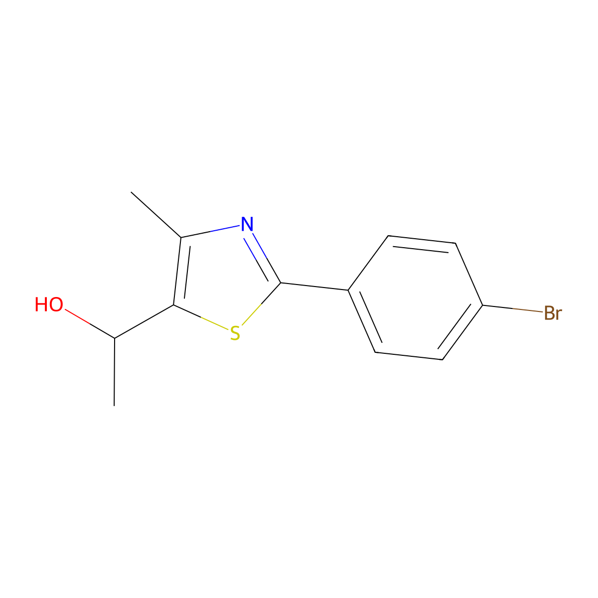 1-[2-(4-Bromophenyl)-4-methyl-1,3-thiazol-5-yl]ethan-1-ol molecular structure, CAS 1248048-23-8
