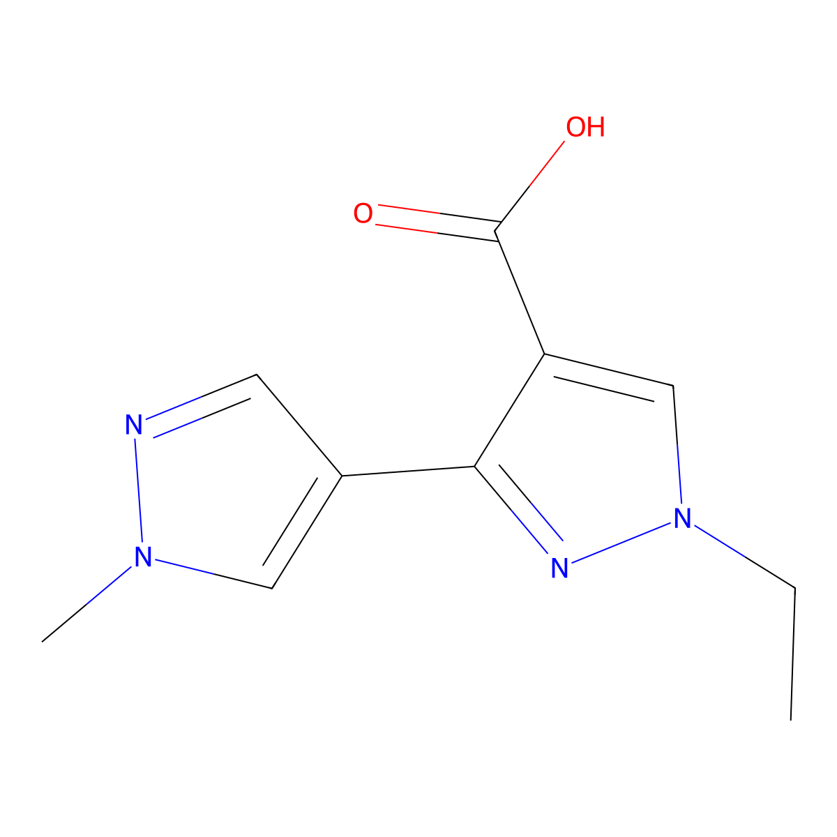 1-ethyl-3-(1-methyl-1H-pyrazol-4-yl)-1H-pyrazole-4-carboxylic acid molecular structure, CAS 1248070-57-6