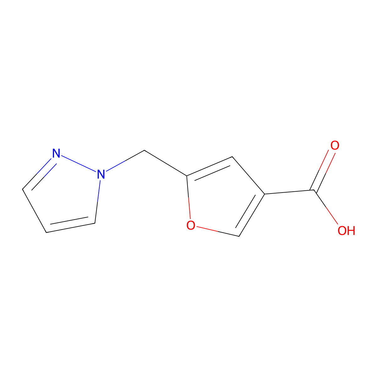 5-(Pyrazol-1-ylmethyl)furan-3-carboxylic acid molecular structure, CAS 1248078-73-0