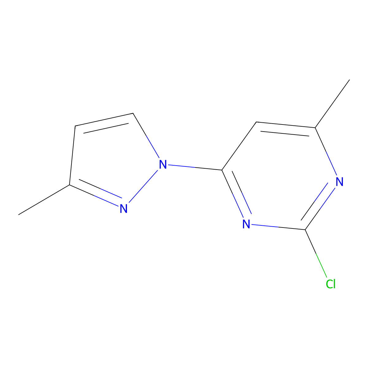 2-Chloro-4-(3-methyl-1H-pyrazol-1-yl)-6-methylpyrimidine molecular structure, CAS 1248082-73-6