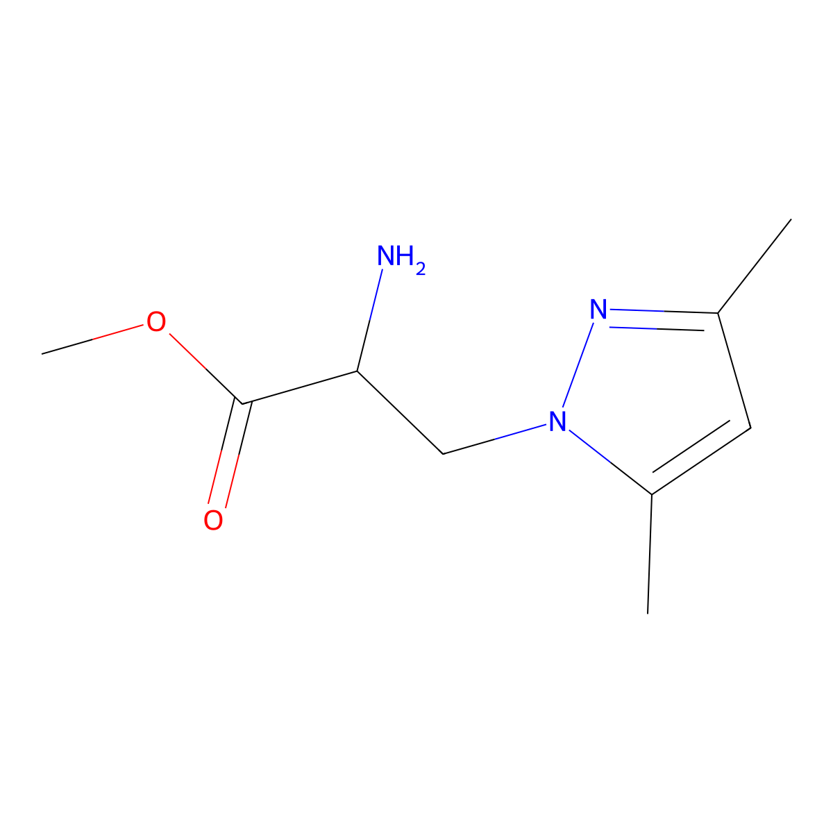 Methyl 2-amino-3-(3,5-dimethyl-1H-pyrazol-1-yl)propanoate molecular structure, CAS 1248088-82-5