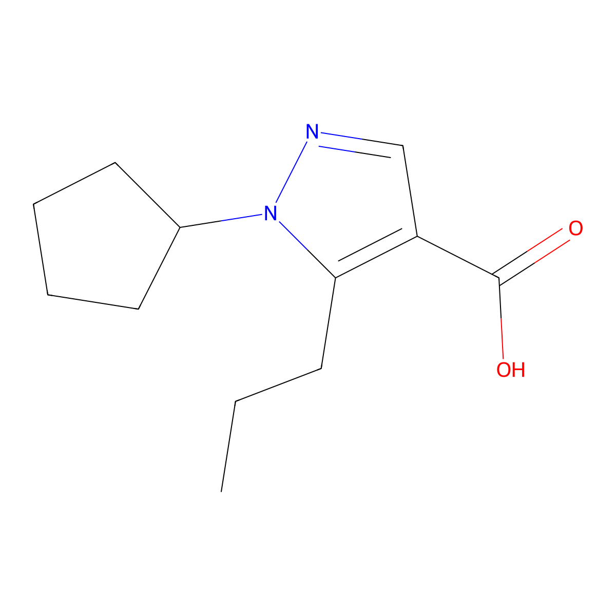 1-cyclopentyl-5-propyl-1H-pyrazole-4-carboxylic acid molecular structure, CAS 1248116-96-2