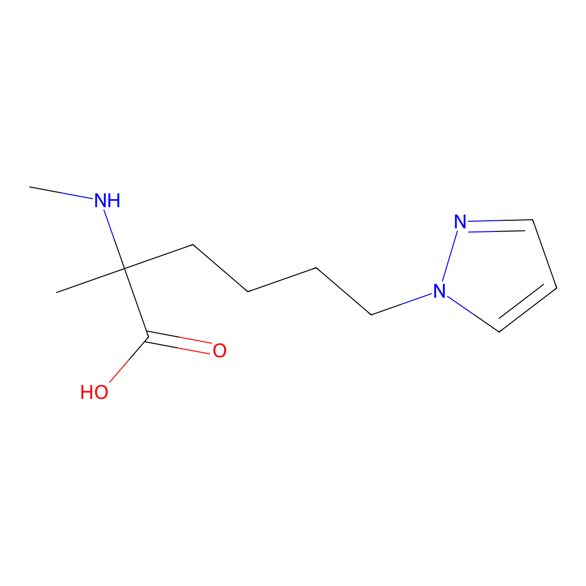 2-Methyl-2-(methylamino)-6-(1h-pyrazol-1-yl)hexanoic acid molecular structure, CAS 1248131-86-3