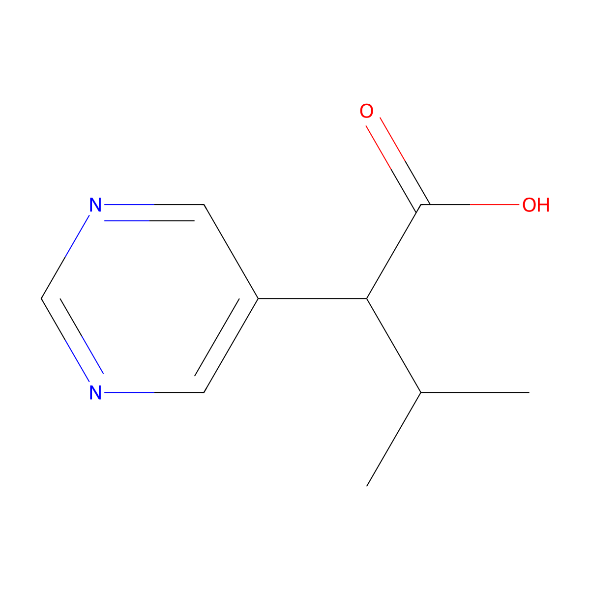 3-Methyl-2-(pyrimidin-5-yl)butanoic acid molecular structure, CAS 1248132-90-2