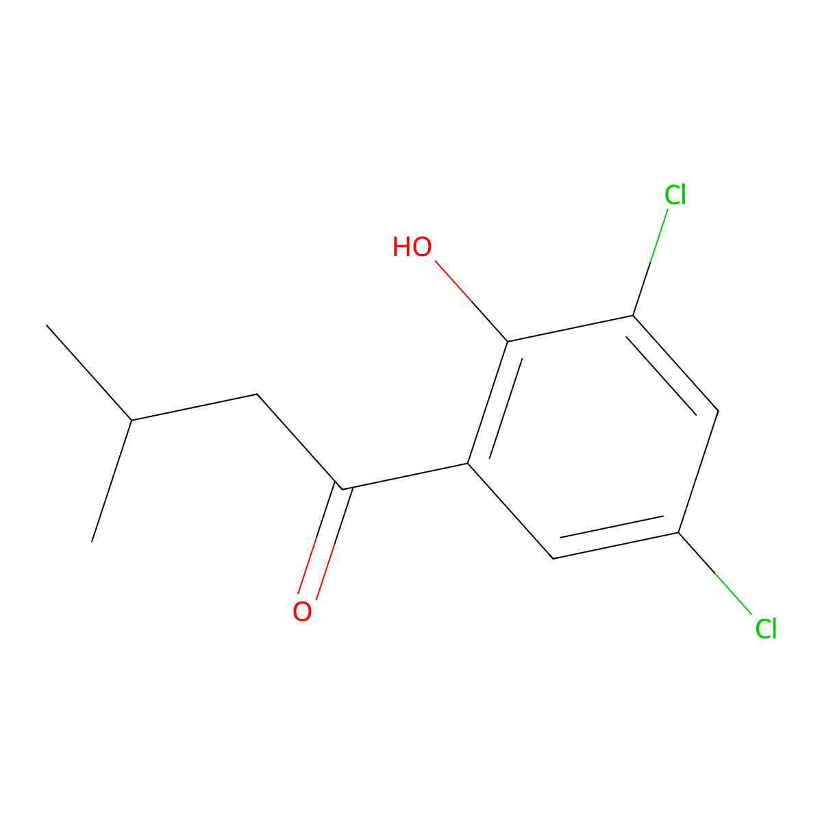 1-(3,5-Dichloro-2-hydroxyphenyl)-3-methylbutan-1-one molecular structure, CAS 1248139-05-0