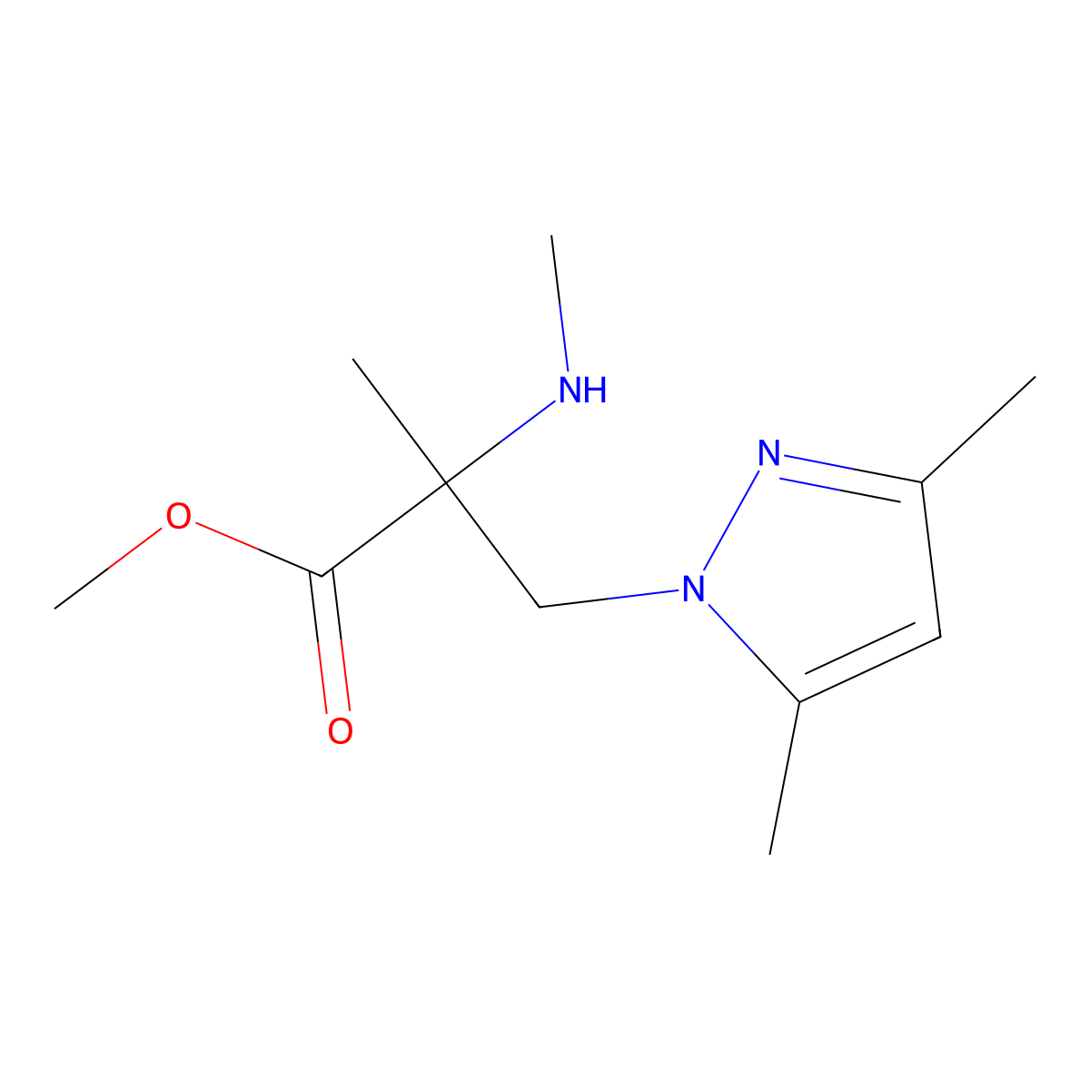 Methyl 3-(3,5-dimethyl-1h-pyrazol-1-yl)-2-methyl-2-(methylamino)propanoate molecular structure, CAS 1248140-72-8