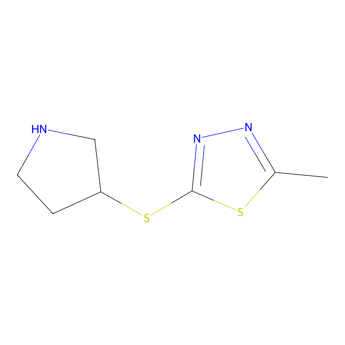 2-Methyl-5-(pyrrolidin-3-ylsulfanyl)-1,3,4-thiadiazole molecular structure, CAS 1248140-90-0