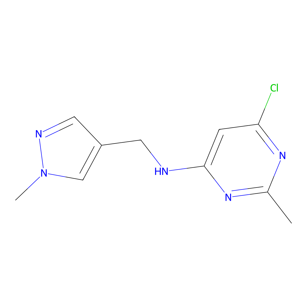 6-chloro-2-methyl-N-((1-methyl-1H-pyrazol-4-yl)methyl)pyrimidin-4-amine molecular structure, CAS 1248160-51-1