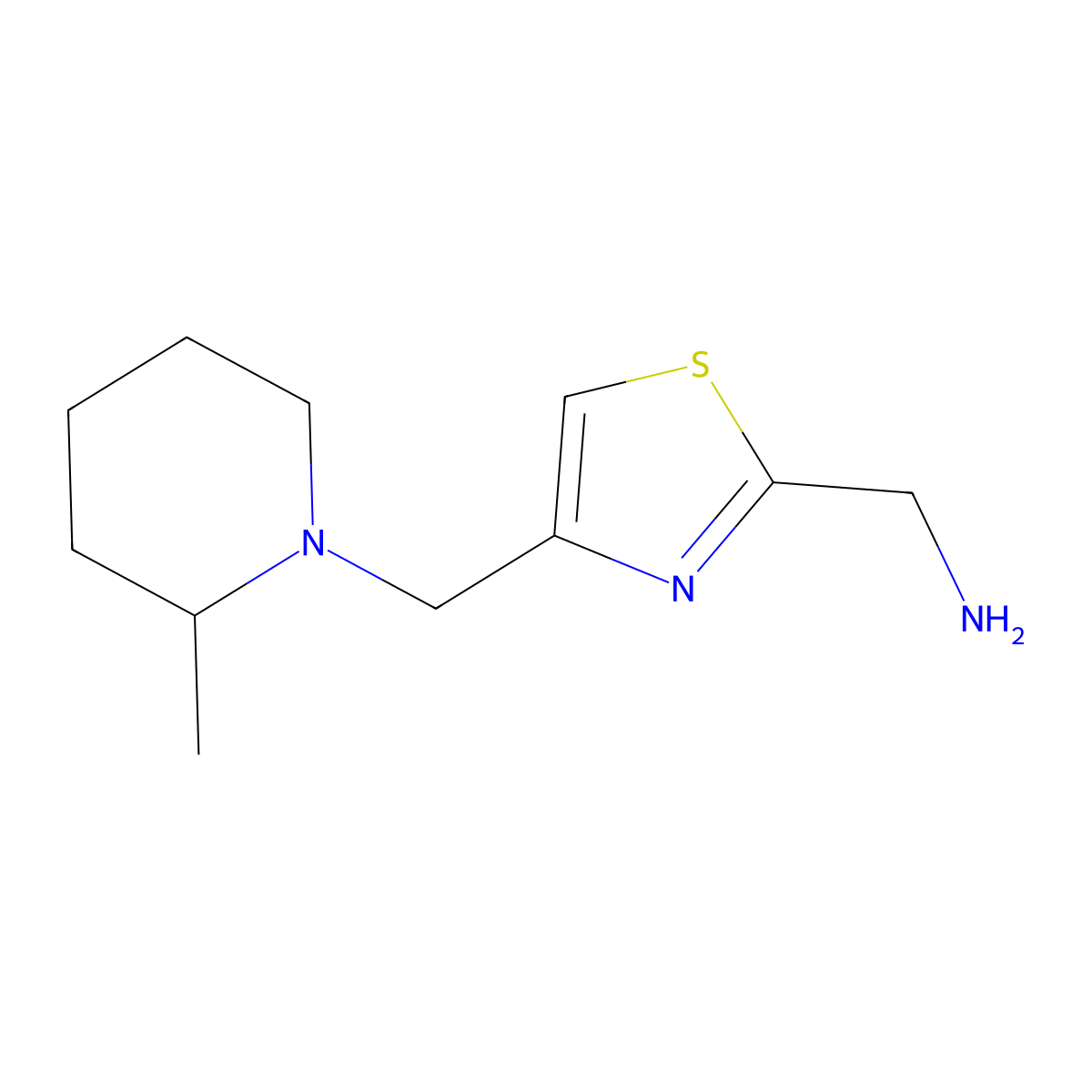 (4-((2-Methylpiperidin-1-yl)methyl)thiazol-2-yl)methanamine molecular structure, CAS 1248170-47-9