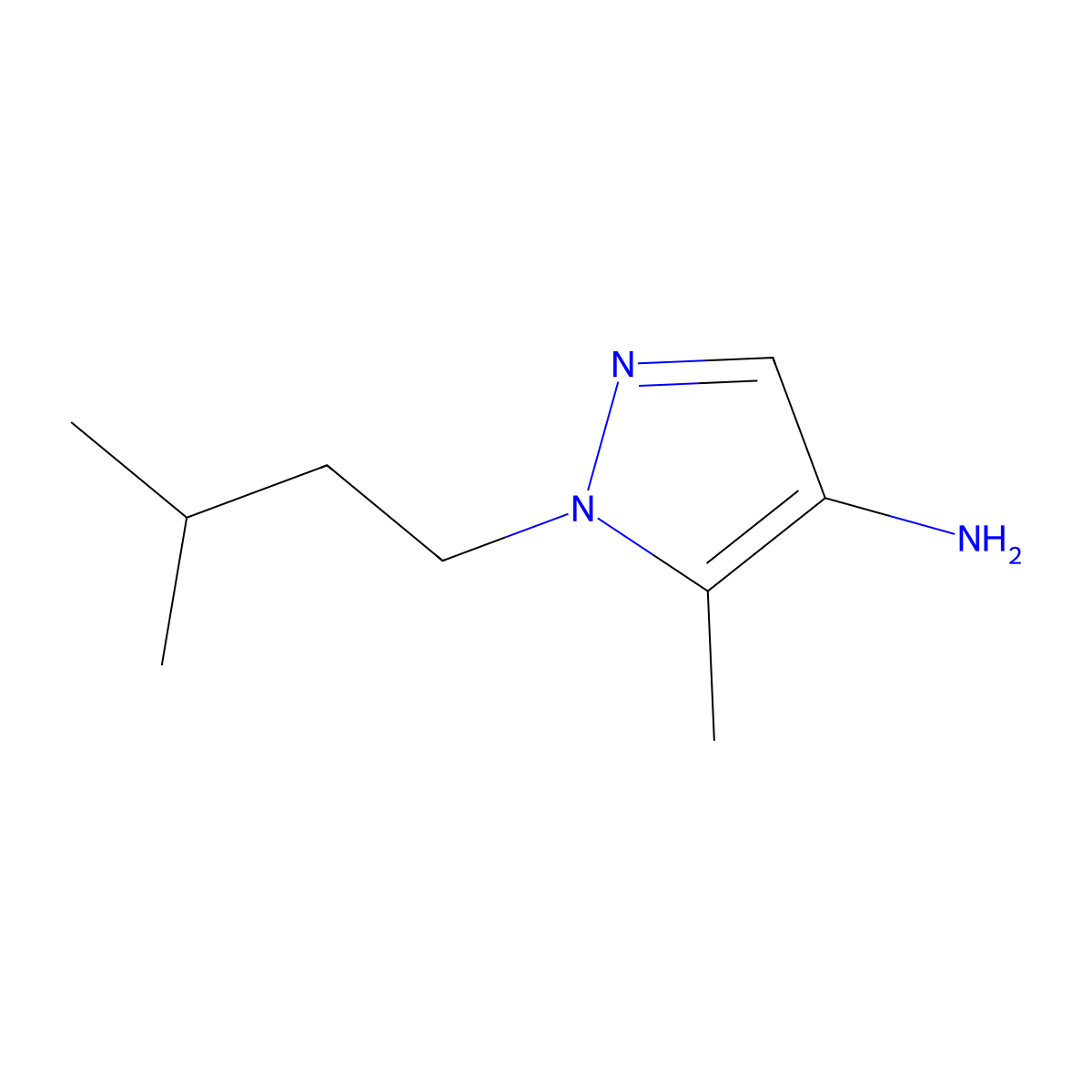 5-methyl-1-(3-methylbutyl)-1H-pyrazol-4-amine molecular structure, CAS 1248175-87-2