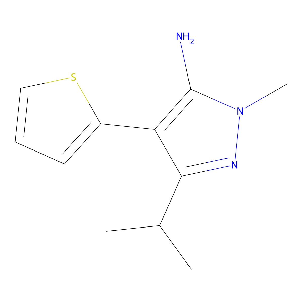 3-Isopropyl-1-methyl-4-(thiophen-2-yl)-1h-pyrazol-5-amine molecular structure, CAS 1248178-23-5