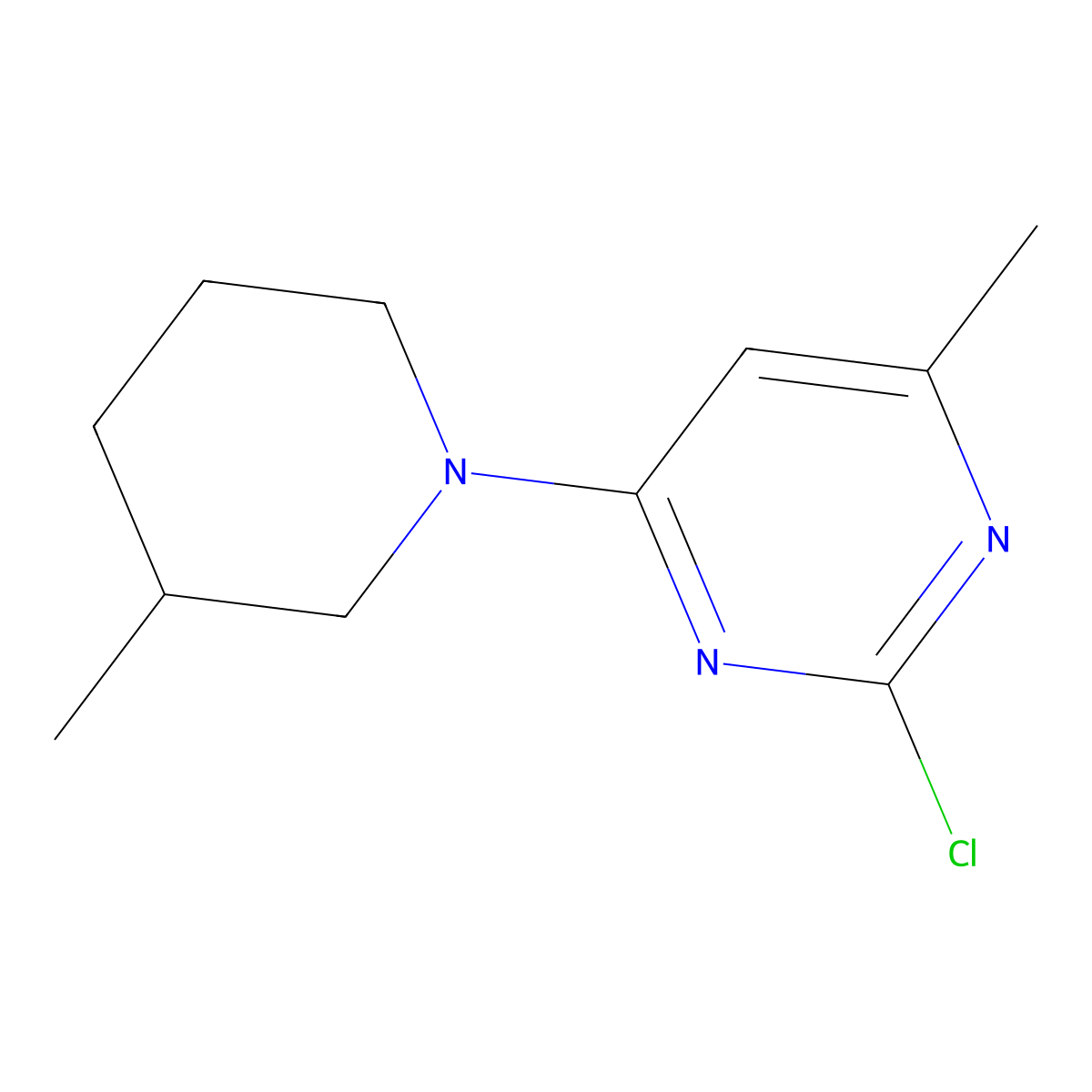 2-Chloro-4-(3-methylpiperidin-1-yl)-6-methylpyrimidine molecular structure, CAS 1248198-48-2