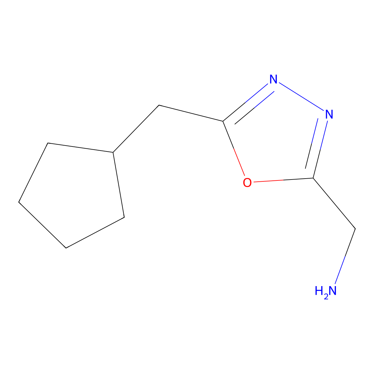 (5-(Cyclopentylmethyl)-1,3,4-oxadiazol-2-YL)methanamine molecular structure, CAS 1248219-01-3