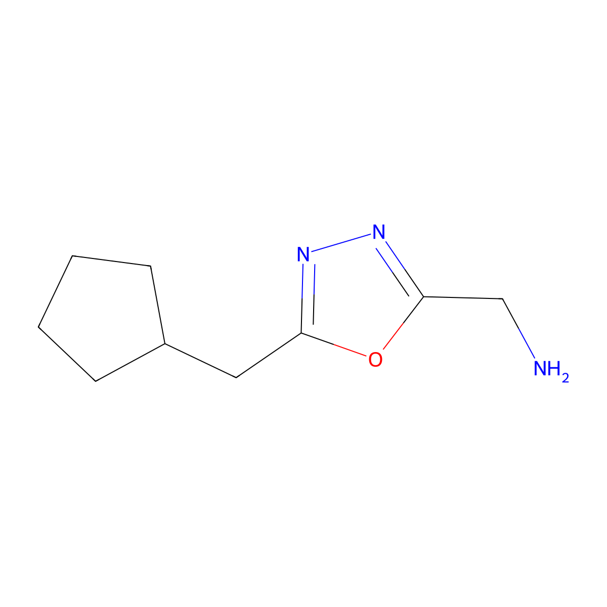 (5-(Cyclopentylmethyl)-1,3,4-oxadiazol-2-YL)methanamine molecular structure, CAS 1248219-01-3