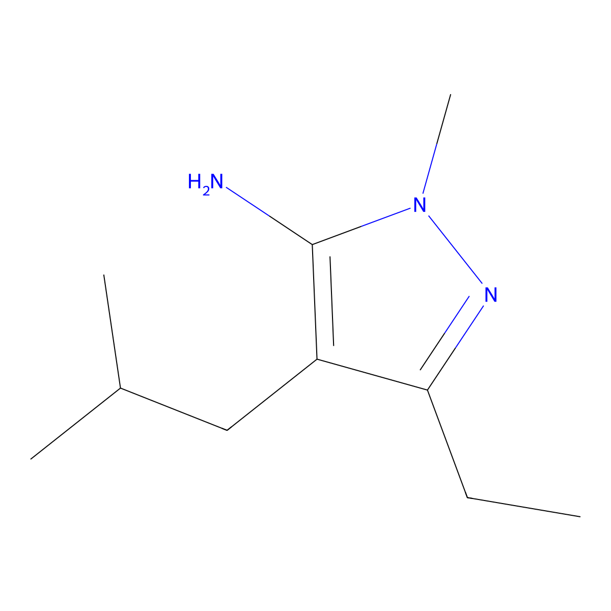 3-ethyl-1-methyl-4-(2-methylpropyl)-1H-pyrazol-5-amine molecular structure, CAS 1248224-58-9