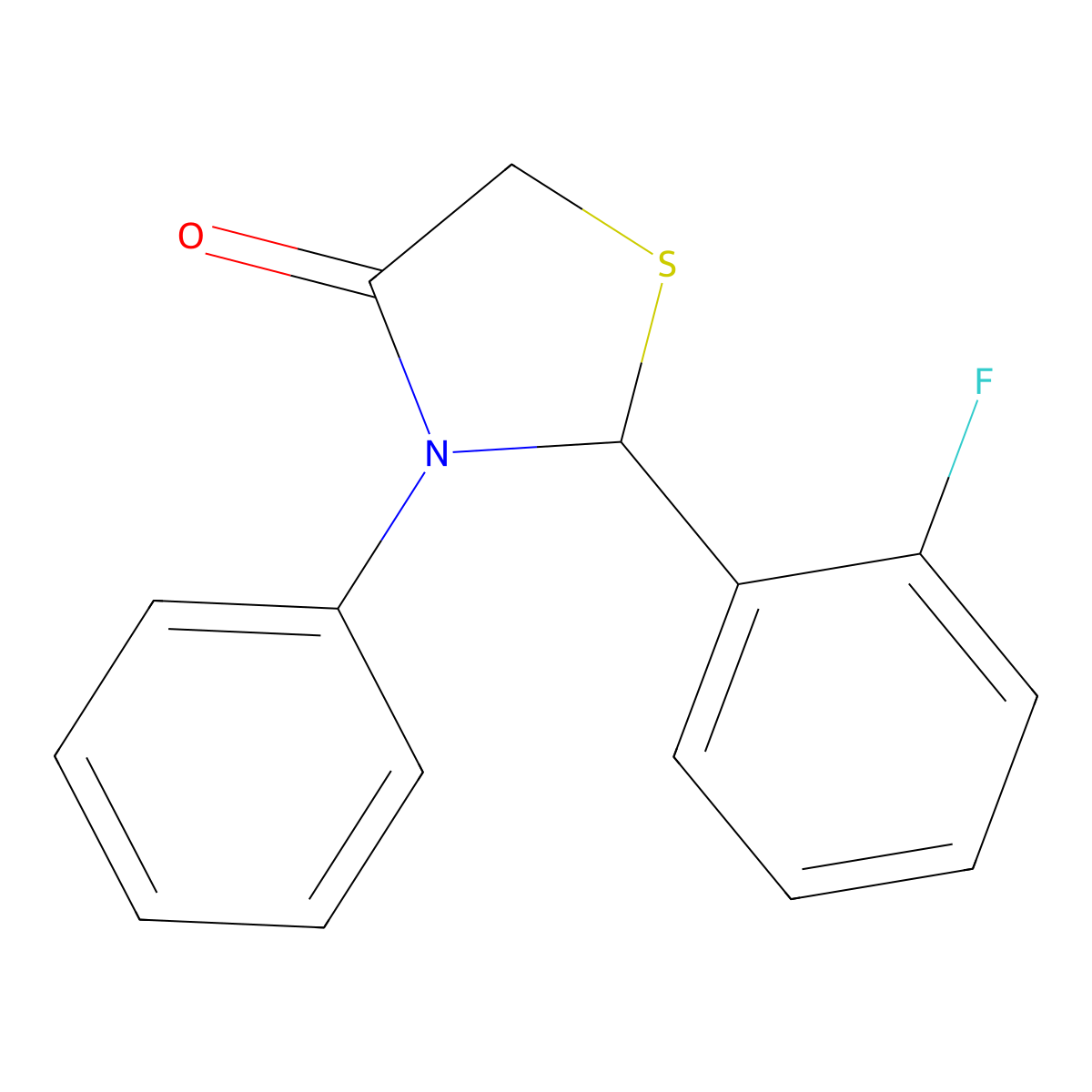 2-(2-Fluorophenyl)-3-phenyl-1,3-thiazolidin-4-one molecular structure, CAS 124823-21-8