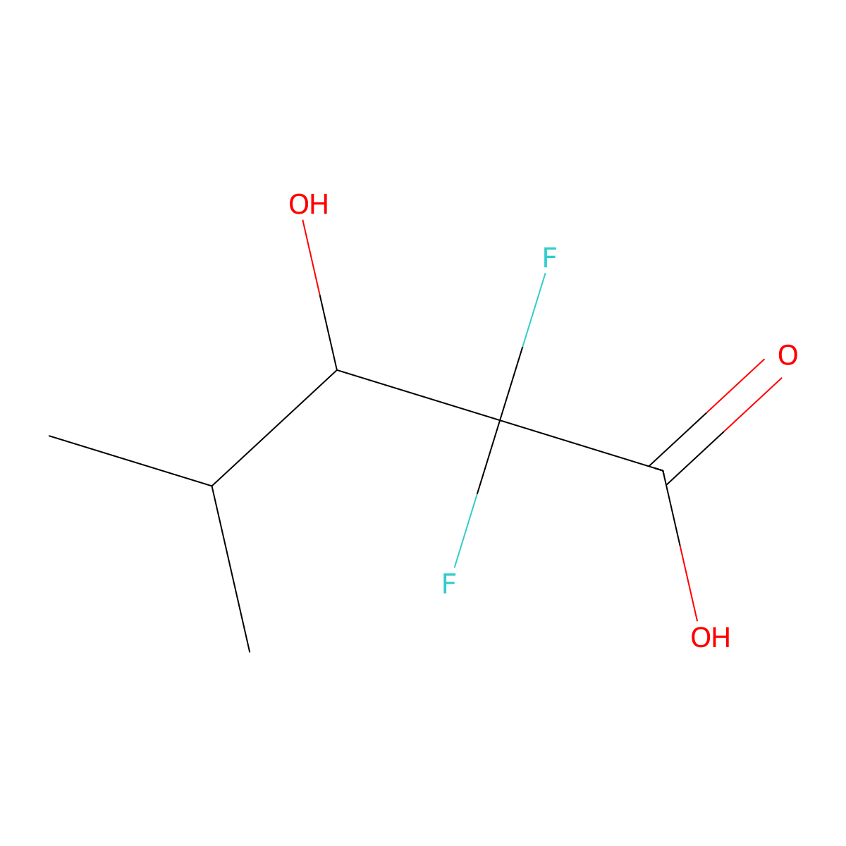 2,2-Difluoro-3-hydroxy-4-methylpentanoic acid molecular structure, CAS 1248233-69-3