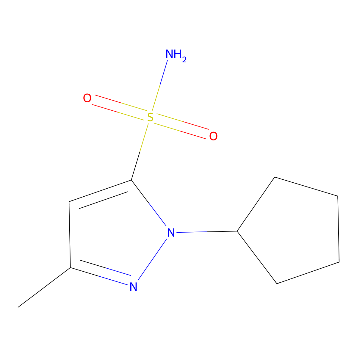 1-cyclopentyl-3-methyl-1H-pyrazole-5-sulfonamide molecular structure, CAS 1248255-88-0