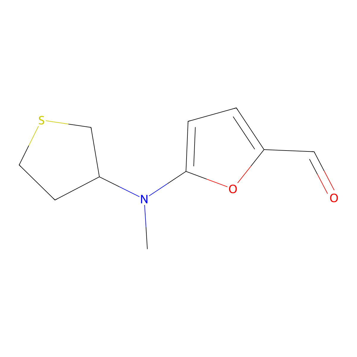 5-[Methyl(thiolan-3-yl)amino]furan-2-carbaldehyde molecular structure, CAS 1248261-44-0