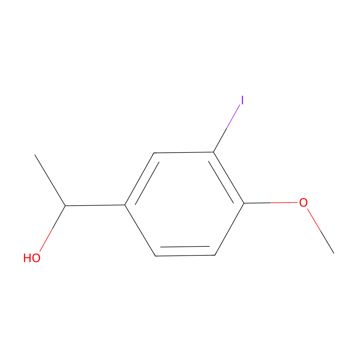 Benzenemethanol, 3-iodo-4-methoxy-alpha-methyl- molecular structure, CAS 124829-14-7