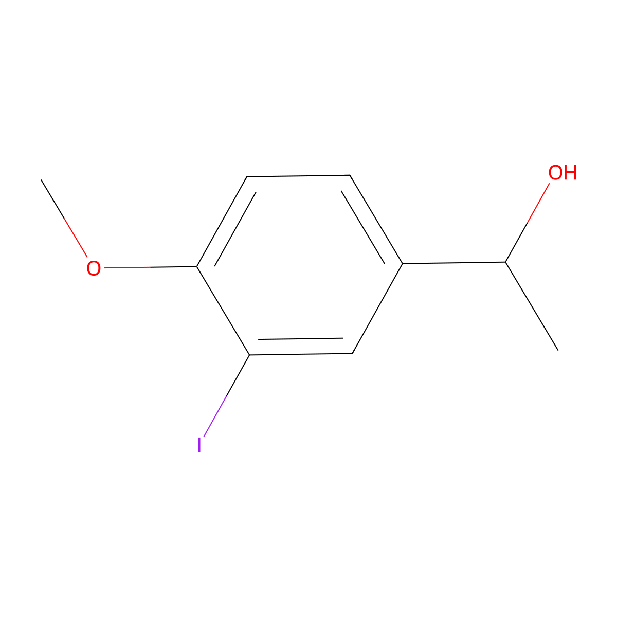 Benzenemethanol, 3-iodo-4-methoxy-alpha-methyl- molecular structure, CAS 124829-14-7