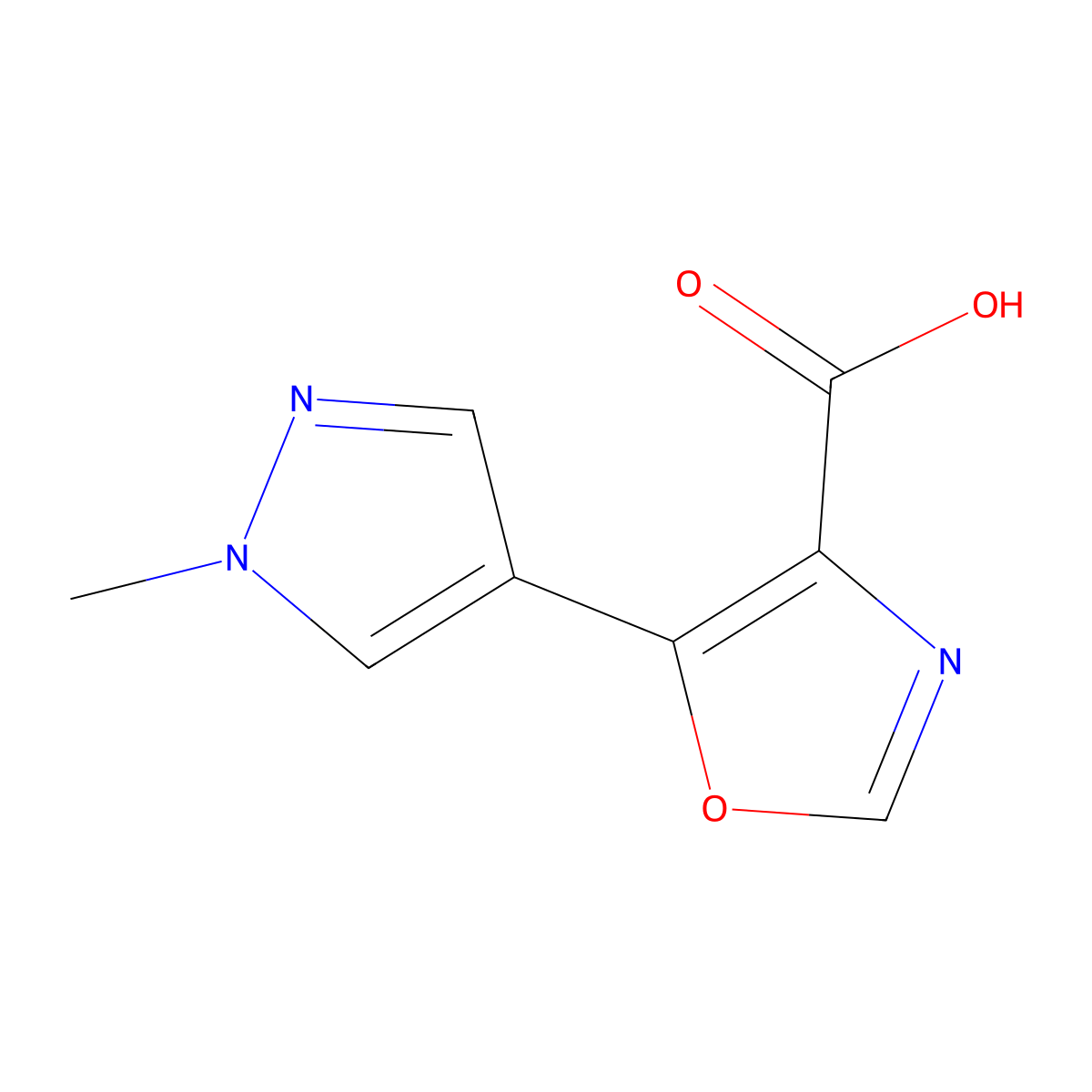 5-(1-methyl-1H-pyrazol-4-yl)-1,3-oxazole-4-carboxylic acid molecular structure, CAS 1248312-93-7