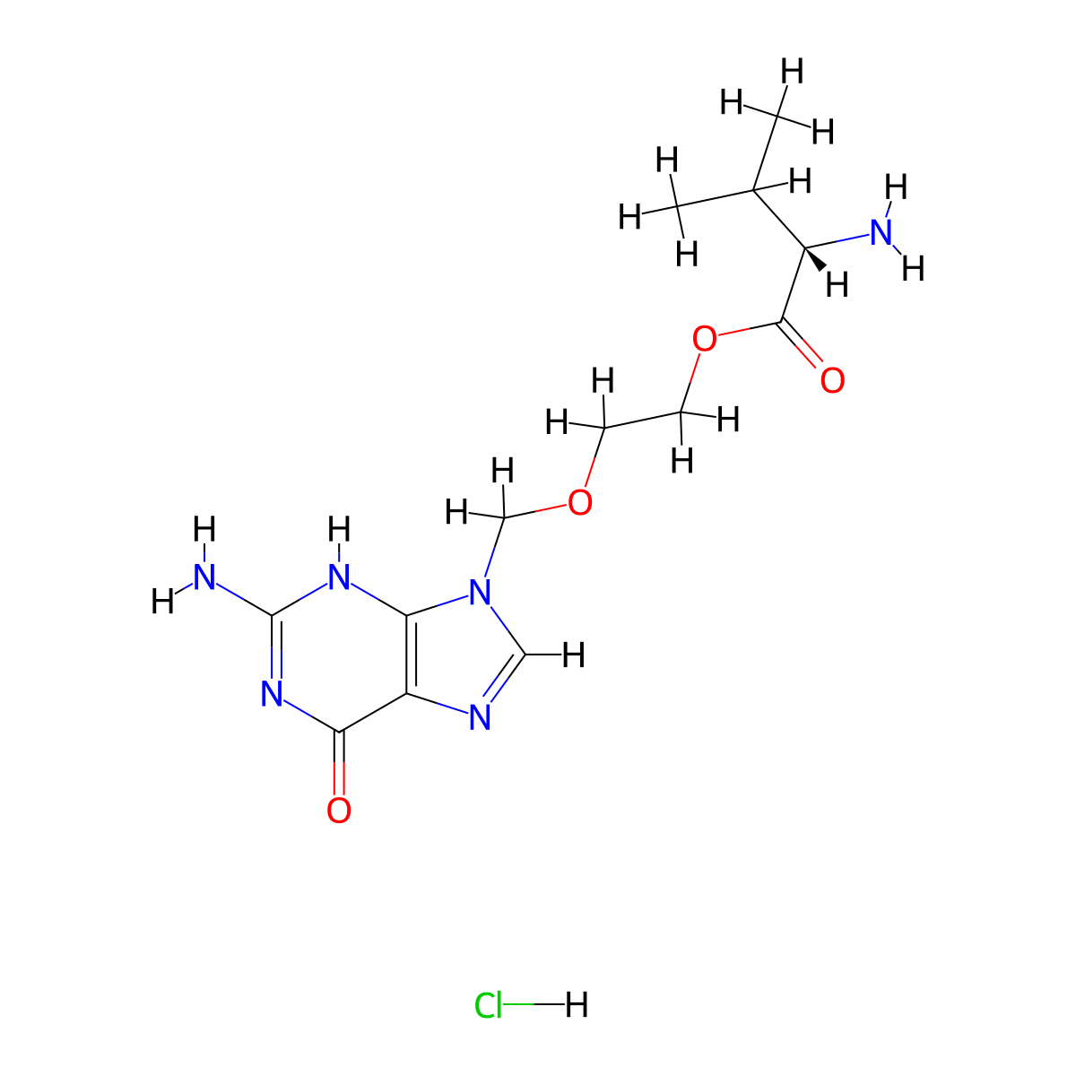 2-[(2-amino-6-oxo-3H-purin-9-yl)methoxy]ethyl (2S)-2-amino-3-methylbutanoate;hydrochloride molecular structure, CAS 124832-27-5