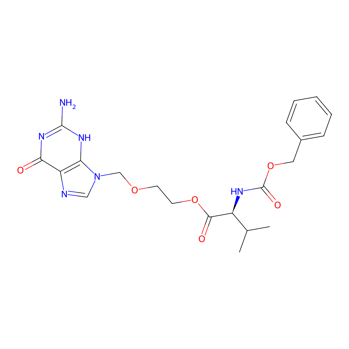 2-[(2-amino-6-oxo-3H-purin-9-yl)methoxy]ethyl (2S)-3-methyl-2-(phenylmethoxycarbonylamino)butanoate molecular structure, CAS 124832-31-1