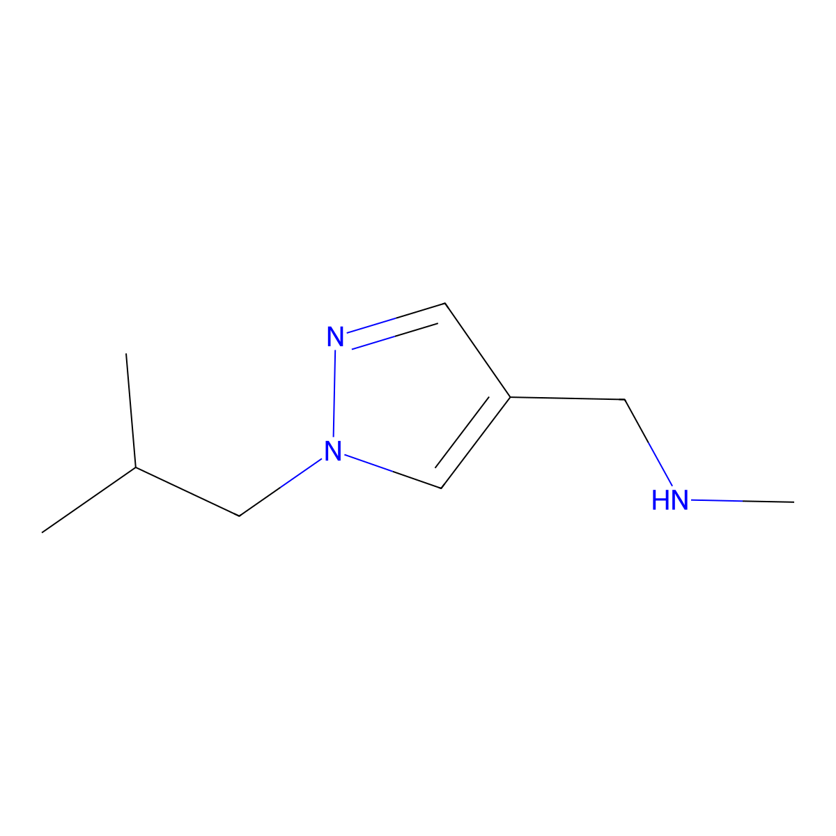 methyl({[1-(2-methylpropyl)-1H-pyrazol-4-yl]methyl})amine molecular structure, CAS 1248330-79-1