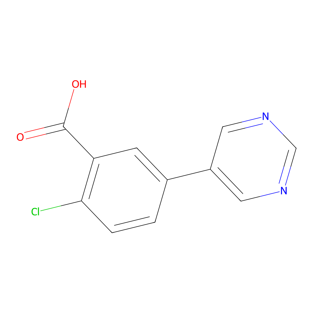 2-Chloro-5-(pyrimidin-5-yl)benzoic acid molecular structure, CAS 1248373-28-5