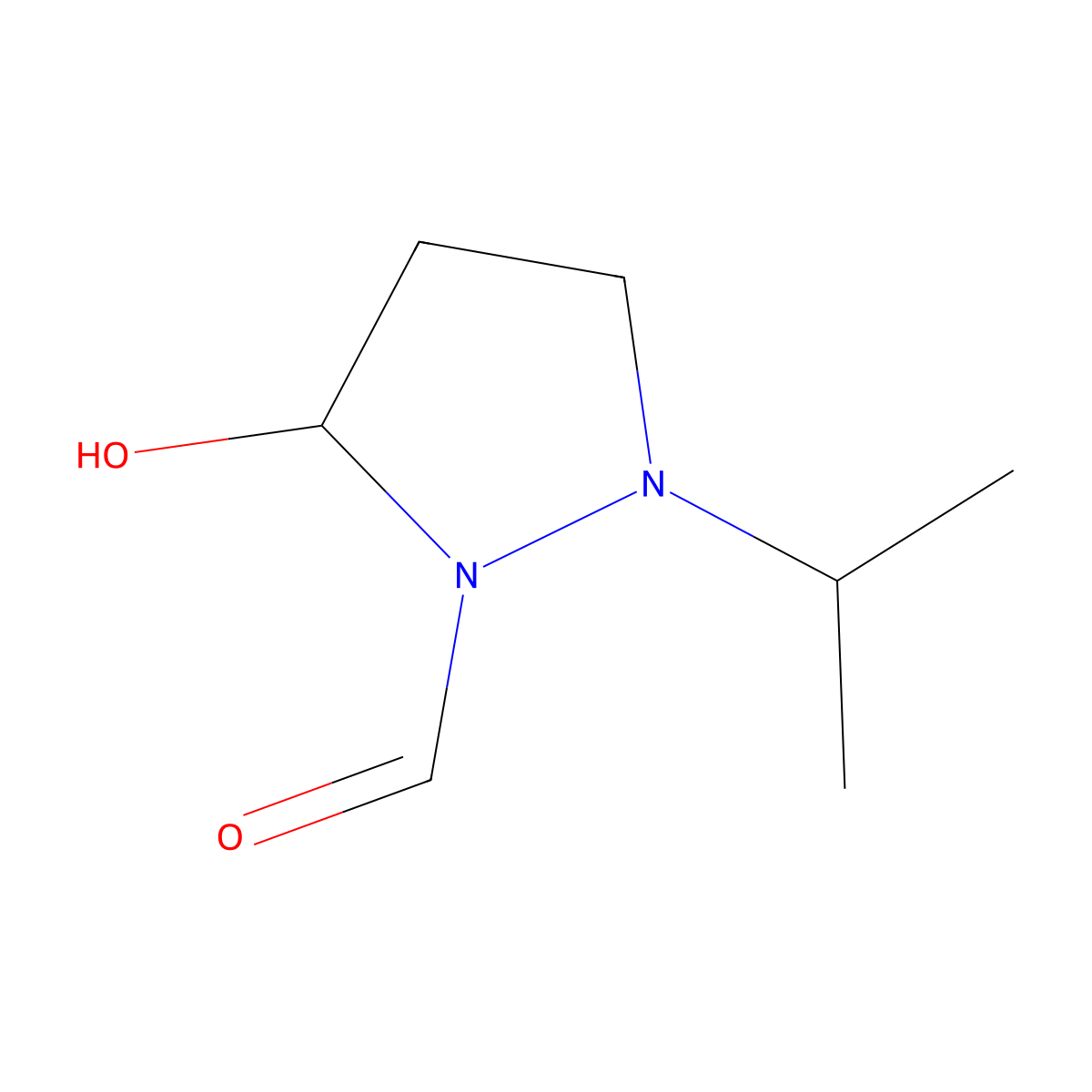 5-Hydroxy-2-propan-2-ylpyrazolidine-1-carbaldehyde molecular structure, CAS 124838-25-1