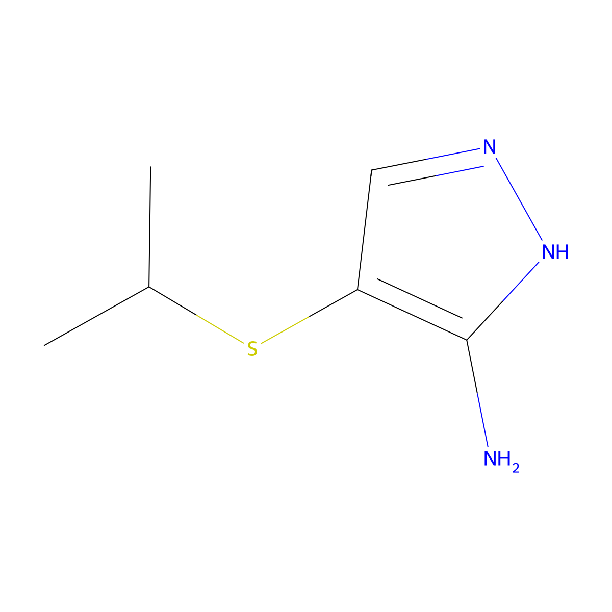 4-(propan-2-ylsulfanyl)-1H-pyrazol-3-amine molecular structure, CAS 1248388-86-4