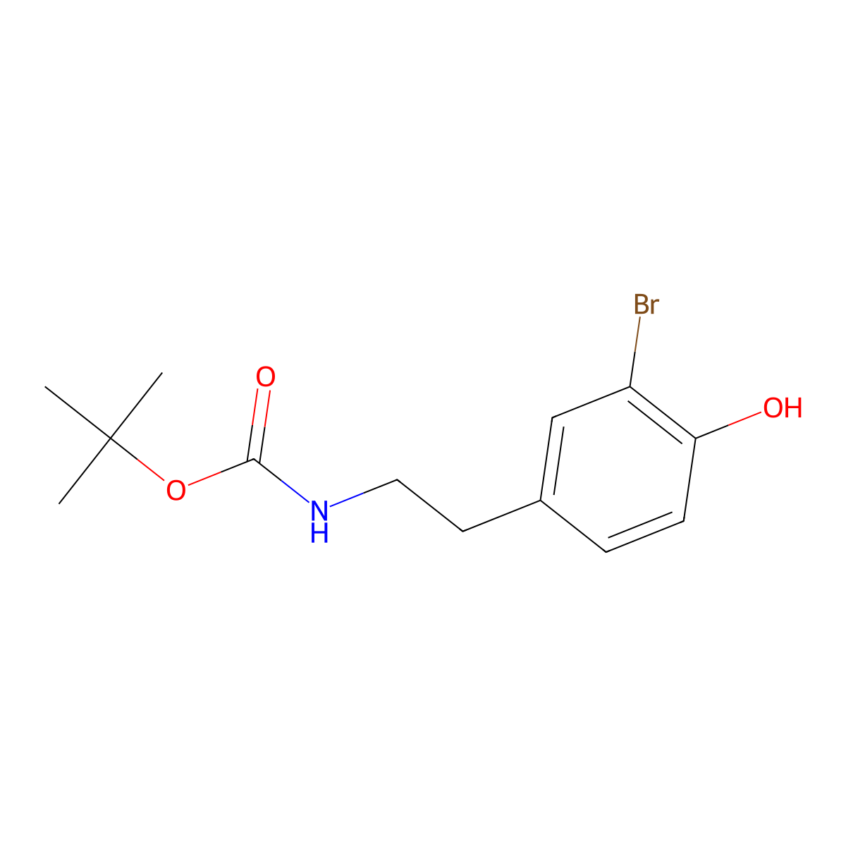 Tert-butyl 3-bromo-4-hydroxyphenethylcarbamate molecular structure, CAS 124840-72-8