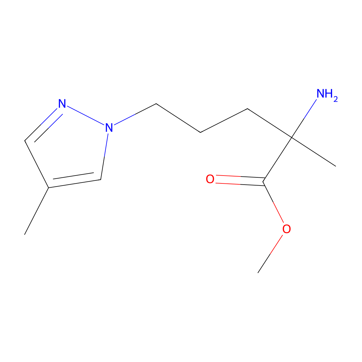 Methyl 2-amino-2-methyl-5-(4-methyl-1h-pyrazol-1-yl)pentanoate molecular structure, CAS 1248432-55-4